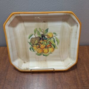 Vtg 90s Himark Handpainted 10" Serving Platter Peaches Cottagecore Granny Italy